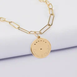 Hot HappyBulle Collier personnalisé petites mailles médaille Lune zircons crépuscule gravée plaqué or 16 mm