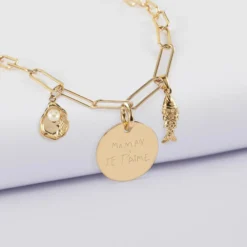 Hot HappyBulle Collier personnalisé petites mailles médaille gravée plaqué or 15 mm et breloque(s) summer - à composer