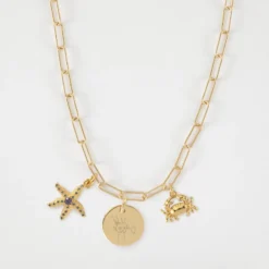Hot HappyBulle Collier personnalisé petites mailles médaille gravée plaqué or 15 mm et breloque(s) summer - à composer