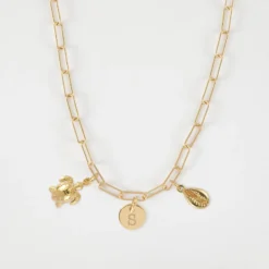 Discount HappyBulle Collier personnalisé petites mailles médaille gravée plaqué or 10 mm et breloque(s) summer - à composer