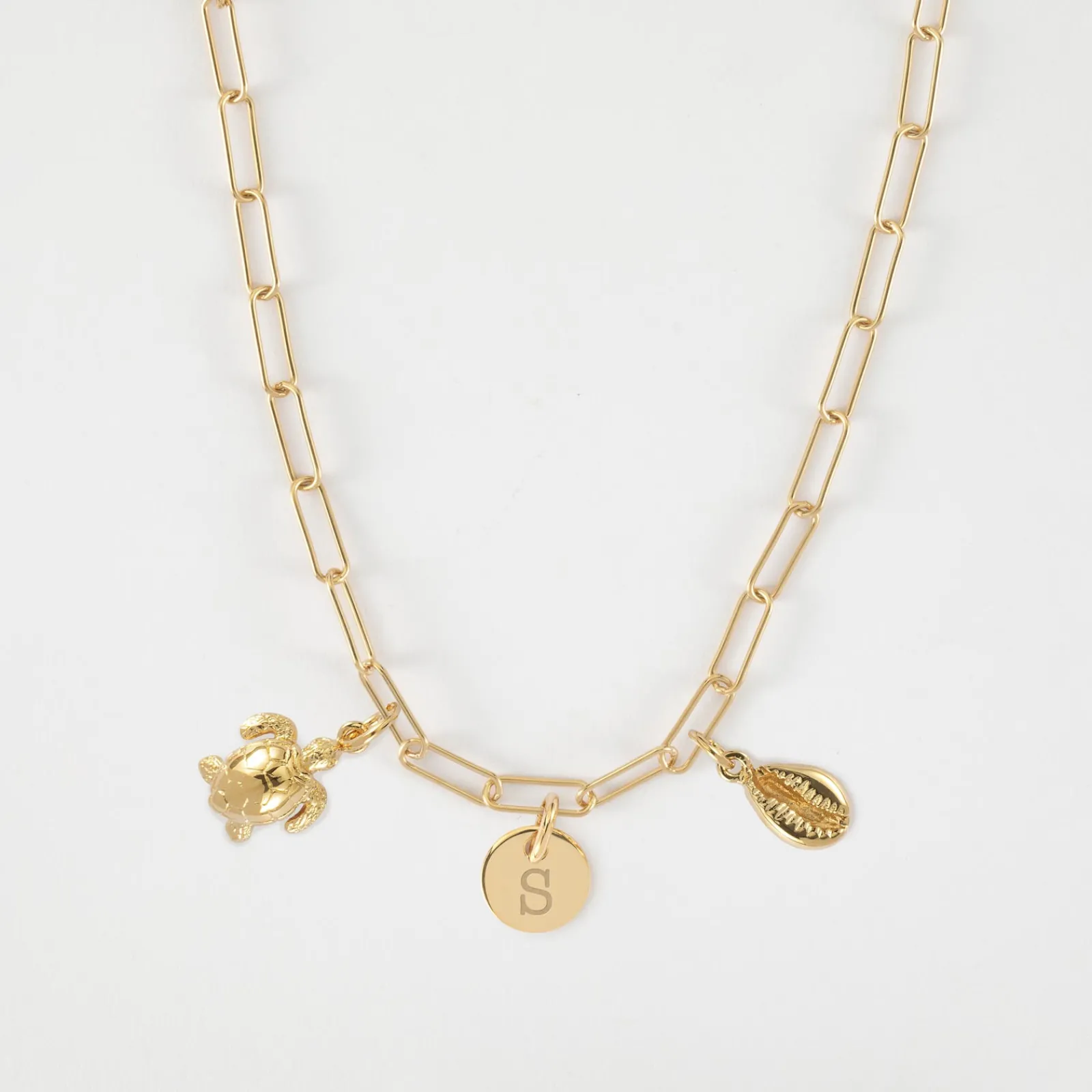 Discount HappyBulle Collier personnalisé petites mailles médaille gravée plaqué or 10 mm et breloque(s) summer - à composer