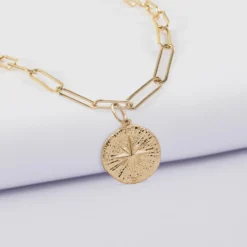 Hot HappyBulle Collier personnalisé petites mailles médaille gravée plaqué or rose des vents texturée 14 mm