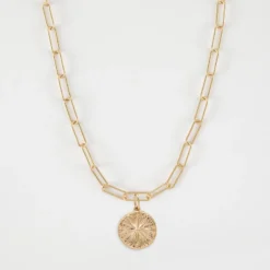 Hot HappyBulle Collier personnalisé petites mailles médaille gravée plaqué or rose des vents texturée 14 mm