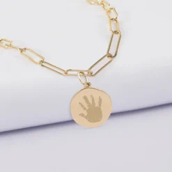 Hot HappyBulle Collier personnalisé petites mailles médaille gravée plaqué or rose des vents texturée 14 mm