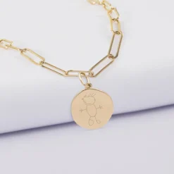 Hot HappyBulle Collier personnalisé petites mailles médaille gravée plaqué or rose des vents texturée 14 mm