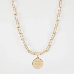 Hot HappyBulle Collier personnalisé petites mailles médaille gravée plaqué or rose des vents texturée 14 mm