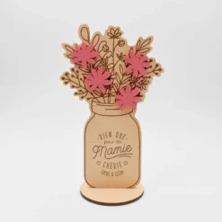 Best HappyBulle Décoration bouquet de fleurs personnalisé bois gravé 16x9 cm - Edition spéciale "Mamie chérie"