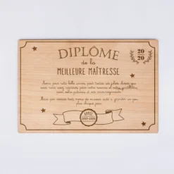 Best HappyBulle Diplôme de la meilleure maîtresse personnalisé bois gravé 15x10 cm avec support Femme