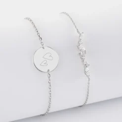 Hot HappyBulle Duo bracelets Mariée personnalisés chaine barrette scintillante et médaille gravée argent 2 trous 15 mm Argent rhodié 925