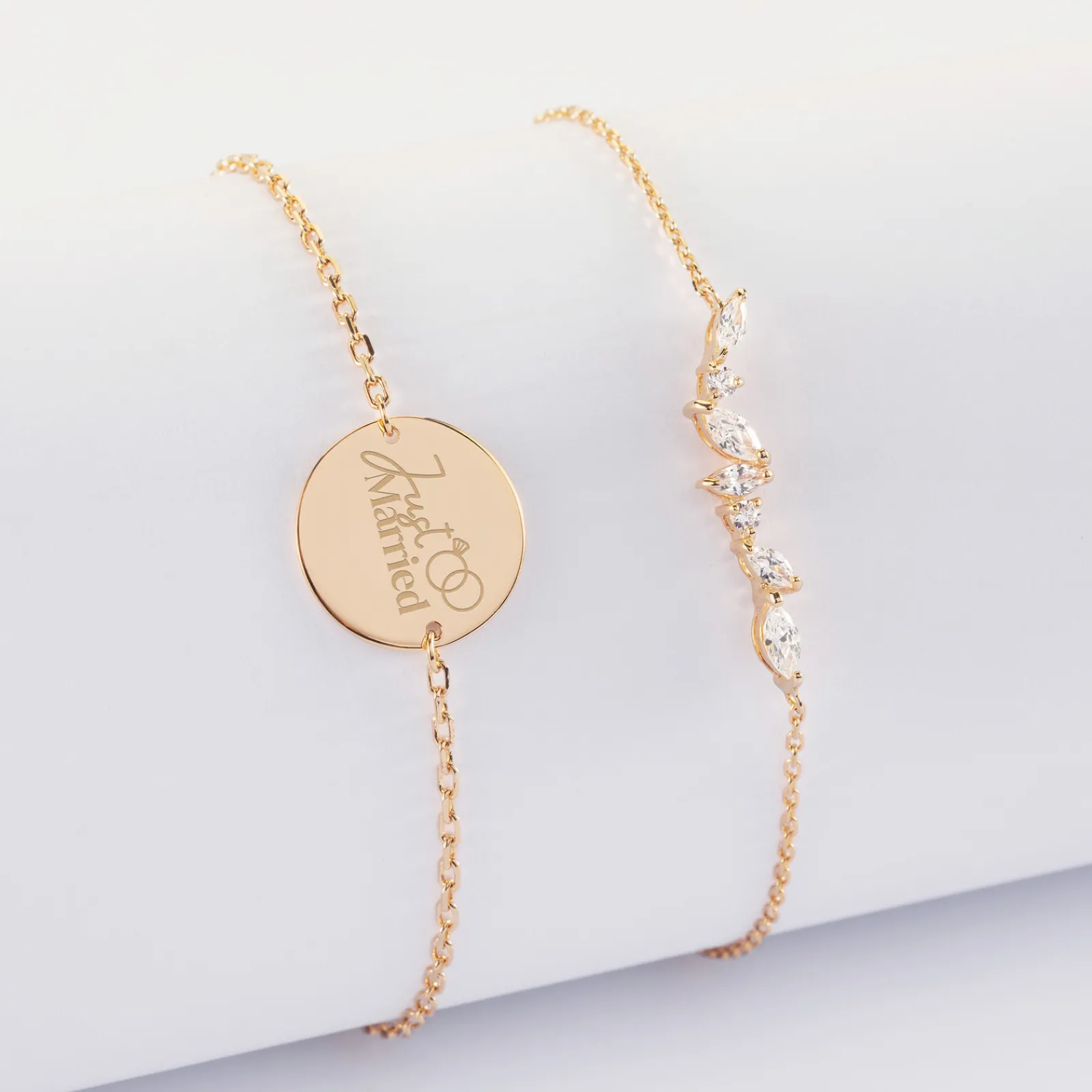 Best HappyBulle Duo bracelets Mariée personnalisés chaine barrette scintillante et médaille gravée plaqué or 2 trous 15 mm Plaqué or 18k