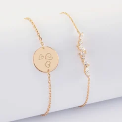 Best HappyBulle Duo bracelets Mariée personnalisés chaine barrette scintillante et médaille gravée plaqué or 2 trous 15 mm Plaqué or 18k
