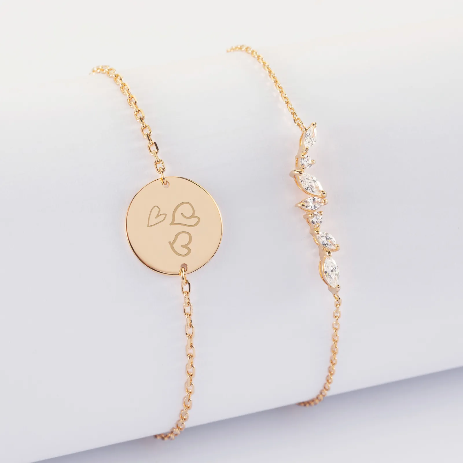 Best HappyBulle Duo bracelets Mariée personnalisés chaine barrette scintillante et médaille gravée plaqué or 2 trous 15 mm Plaqué or 18k