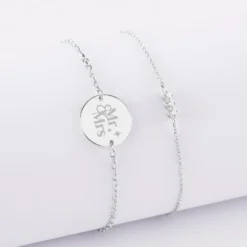 Clearance HappyBulle Duo bracelets Mariée personnalisés chaine trio scintillant et médaille gravée argent 2 trous 15 mm Argent rhodié 925