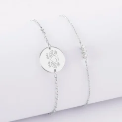 Clearance HappyBulle Duo bracelets Mariée personnalisés chaine trio scintillant et médaille gravée argent 2 trous 15 mm Argent rhodié 925