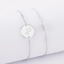 Clearance HappyBulle Duo bracelets Mariée personnalisés chaine trio scintillant et médaille gravée argent 2 trous 15 mm Argent rhodié 925