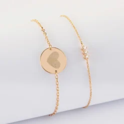 Outlet HappyBulle Duo bracelets Mariée personnalisés chaine trio scintillant et médaille gravée plaqué or 2 trous 15 mm Plaqué or 18k