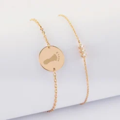 Best HappyBulle Duo bracelets personnalisés chaine trio scintillant et médaille gravée plaqué or 2 trous 15 mm Plaqué or 18k