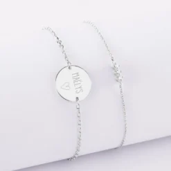 Clearance HappyBulle Duo bracelets personnalisés chaine trio scintillant et médaille gravée argent 2 trous 15 mm Argent rhodié 925