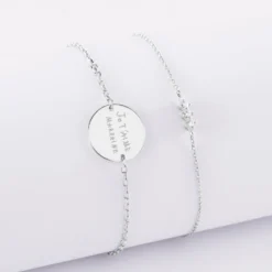 Clearance HappyBulle Duo bracelets personnalisés chaine trio scintillant et médaille gravée argent 2 trous 15 mm Argent rhodié 925