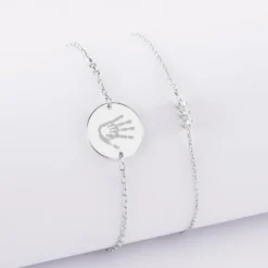 Clearance HappyBulle Duo bracelets personnalisés chaine trio scintillant et médaille gravée argent 2 trous 15 mm Argent rhodié 925