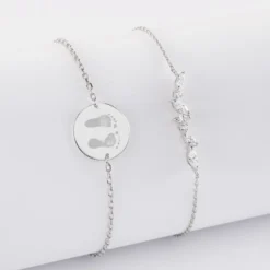 Sale HappyBulle Duo bracelets personnalisés chaine barrette scintillante et médaille gravée argent 2 trous 15 mm Argent rhodié 925