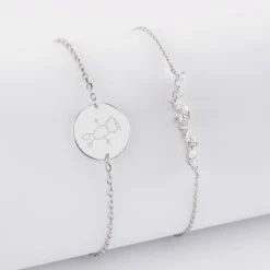 Sale HappyBulle Duo bracelets personnalisés chaine barrette scintillante et médaille gravée argent 2 trous 15 mm Argent rhodié 925