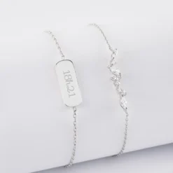 Sale HappyBulle Duo bracelets personnalisés chaine barrette scintillante et médaille gravée argent plaque 20x8 mm Argent rhodié 925