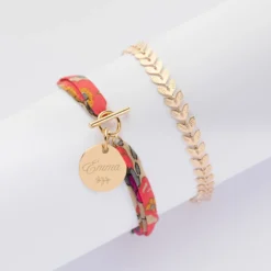 Best HappyBulle Duo bracelets personnalisés chaine Epi et Liberty fermoir médaille gravée plaqué or 15 mm Plaqué or 18k