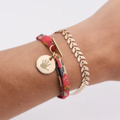Best HappyBulle Duo bracelets personnalisés chaine Epi et Liberty fermoir médaille gravée plaqué or 15 mm Plaqué or 18k