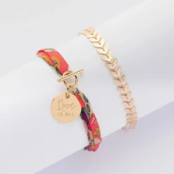 Best HappyBulle Duo bracelets personnalisés chaine Epi et Liberty fermoir médaille gravée plaqué or 15 mm Plaqué or 18k