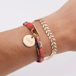 Best HappyBulle Duo bracelets personnalisés chaine Epi et Liberty fermoir médaille gravée plaqué or 15 mm Plaqué or 18k