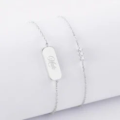 Online HappyBulle Duo bracelets personnalisés chaine trio scintillant et médaille gravée argent plaque 20x8 mm Argent rhodié 925