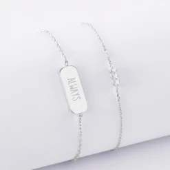 Online HappyBulle Duo bracelets personnalisés chaine trio scintillant et médaille gravée argent plaque 20x8 mm Argent rhodié 925