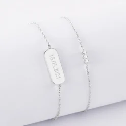 Online HappyBulle Duo bracelets personnalisés chaine trio scintillant et médaille gravée argent plaque 20x8 mm Argent rhodié 925