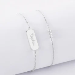 Online HappyBulle Duo bracelets personnalisés chaine trio scintillant et médaille gravée argent plaque 20x8 mm Argent rhodié 925