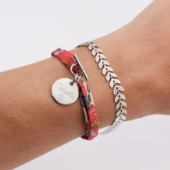 Best HappyBulle Duo bracelets personnalisés Epi et Liberty fermoir médaille gravée argent 15 mm Argent rhodié 925
