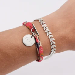 Best HappyBulle Duo bracelets personnalisés Epi et Liberty fermoir médaille gravée argent 15 mm Argent rhodié 925