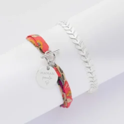 Best HappyBulle Duo bracelets personnalisés Epi et Liberty fermoir médaille gravée argent 15 mm Argent rhodié 925