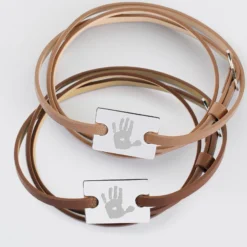 New HappyBulle Duo de bracelets cuir personnalisés médailles gravées argent rectangles 2 trous 23x16 mm