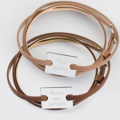 New HappyBulle Duo de bracelets cuir personnalisés médailles gravées argent rectangles 2 trous 23x16 mm