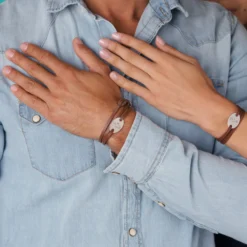New HappyBulle Duo de bracelets cuir personnalisés médailles gravées argent ovales 2 trous 25x16 mm