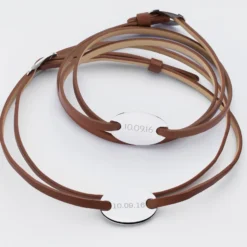 New HappyBulle Duo de bracelets cuir personnalisés médailles gravées argent ovales 2 trous 25x16 mm