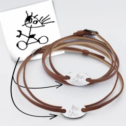 New HappyBulle Duo de bracelets cuir personnalisés médailles gravées argent ovales 2 trous 25x16 mm