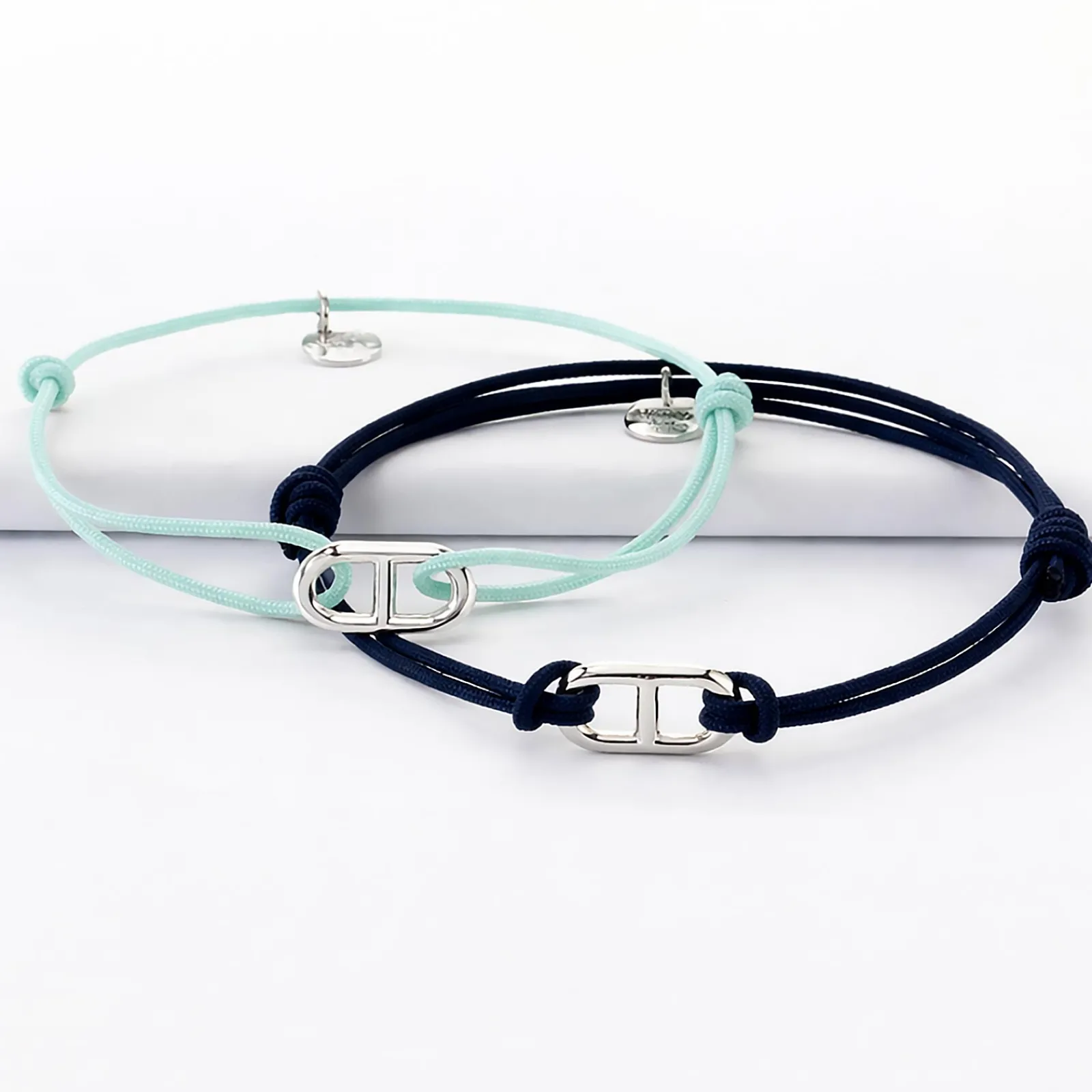 HappyBulle Duo de bracelets maille marine argent 15,4x9 mm Argent rhodié 925
