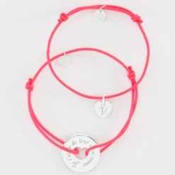 New HappyBulle Duo de bracelets médailles gravées argent cible coeur 21 mm et coeur 10mm