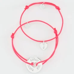 New HappyBulle Duo de bracelets médailles gravées argent cible coeur 21 mm et coeur 10mm
