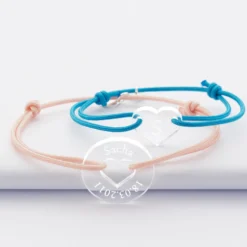 New HappyBulle Duo de bracelets personnalisés médailles gravées acrylique cible coeur 21 mm et coeur 15 mm