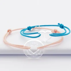 New HappyBulle Duo de bracelets personnalisés médailles gravées acrylique cible coeur 21 mm et coeur 15 mm