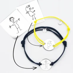 Online HappyBulle Duo de bracelets personnalisés médailles gravées argent 2 trous 20 mm