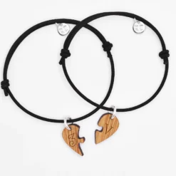 HappyBulle Duo de bracelets personnalisés médailles gravées bois "coeur inséparable"